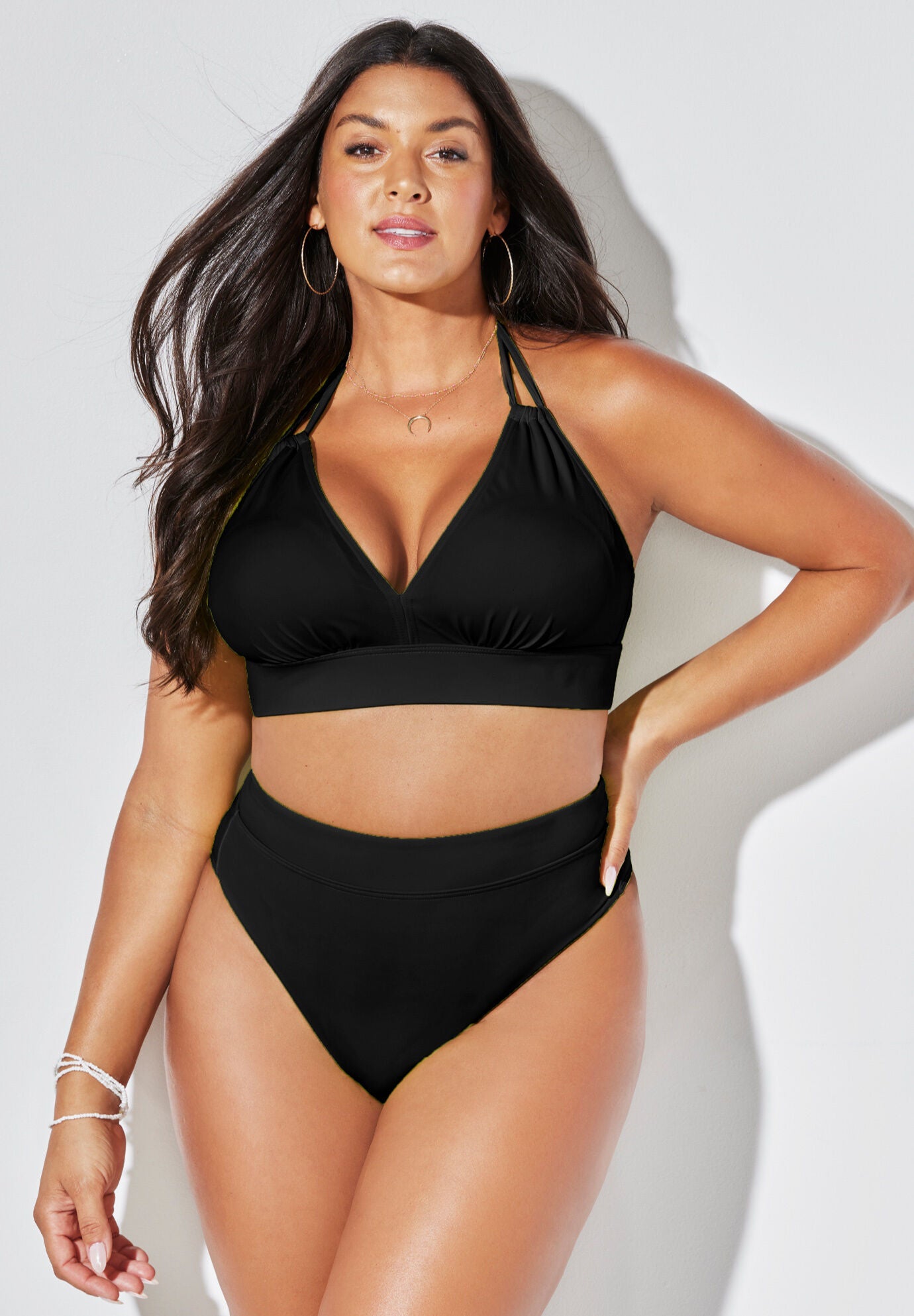 Loop Strap Halter High Waist Bikini Set, , alternate image number null